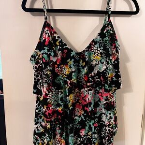 ⭐️2/$15 Aqua Green Black and Pink Ruffled Swim Top